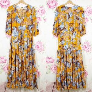 NEW Abel The Label Mango Magic Yellow Floral Boho Maxi Dress XS